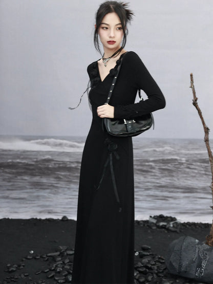 Knit V-Neck Mode Slim Dress