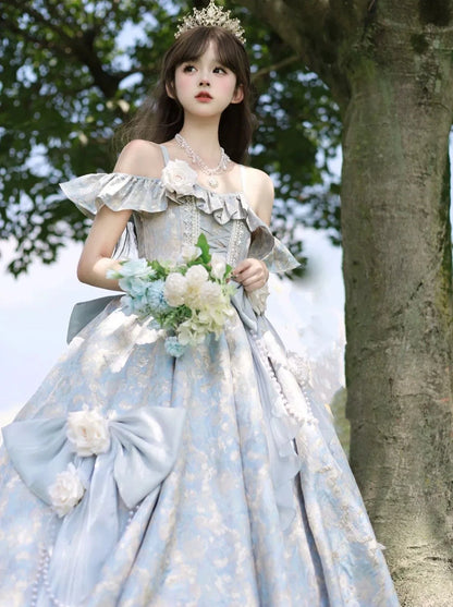 Blue Length Wedding Flower Dress Floor Lolita