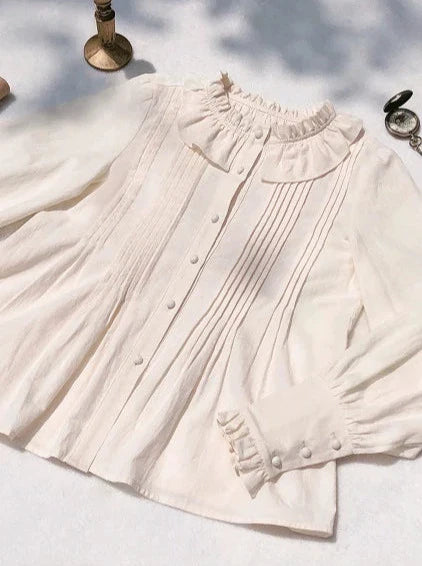 Gepunktetes Taillentop Lolita Rüschenband Leichtes Sommerkleidhemd Elegant + Spitzenband Süß