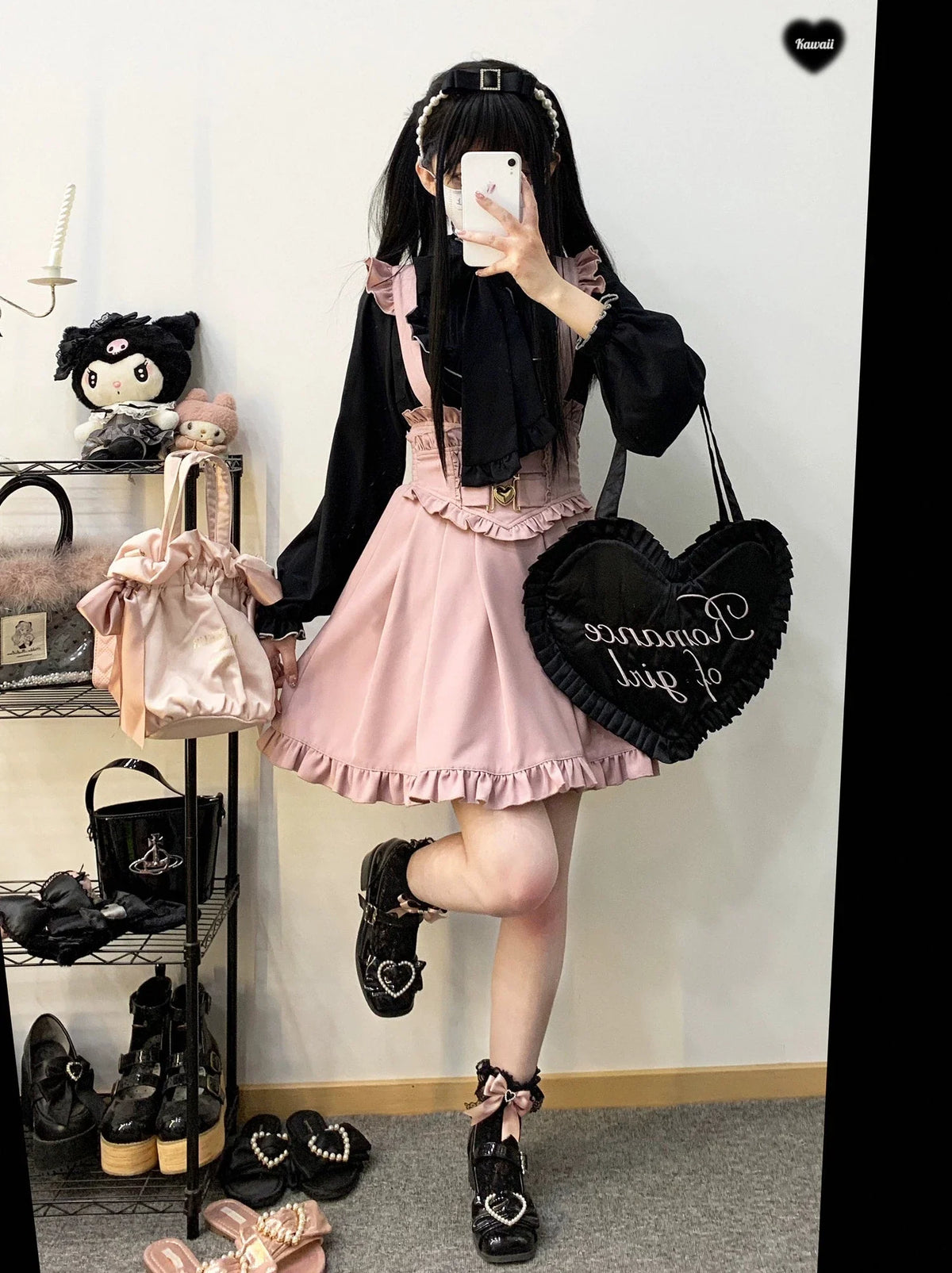 Color Sleep Frill Stand Volume Ribbon Shirt