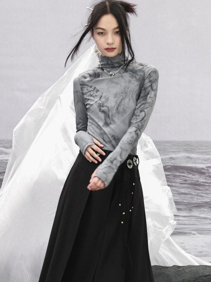 Halshoch Dunkles Marmoroberteil Slim