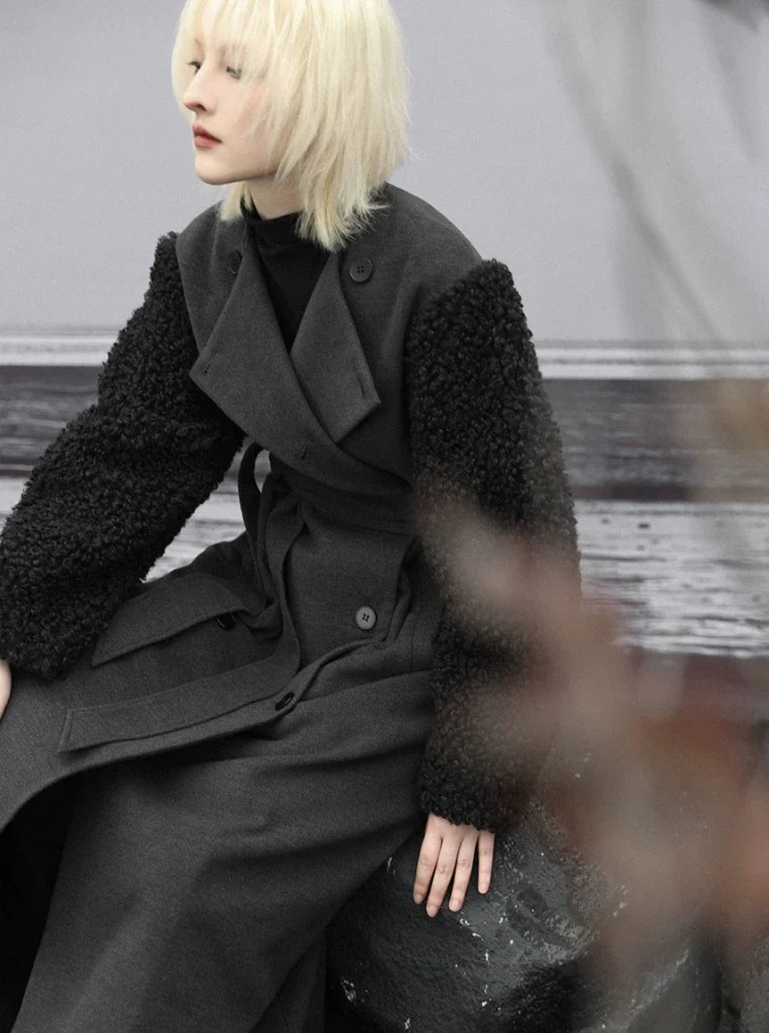 Wool Long Splice Coat Dark Mode