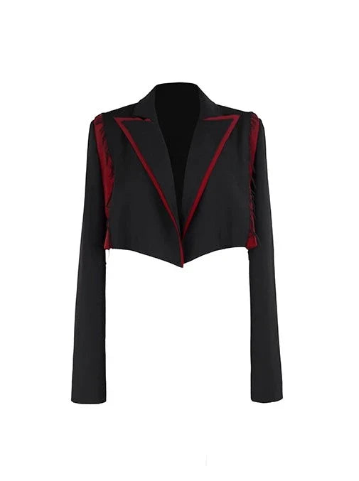 Farbiger Blazerstich, einfaches Oberteil mit hoher Kontrasttaille