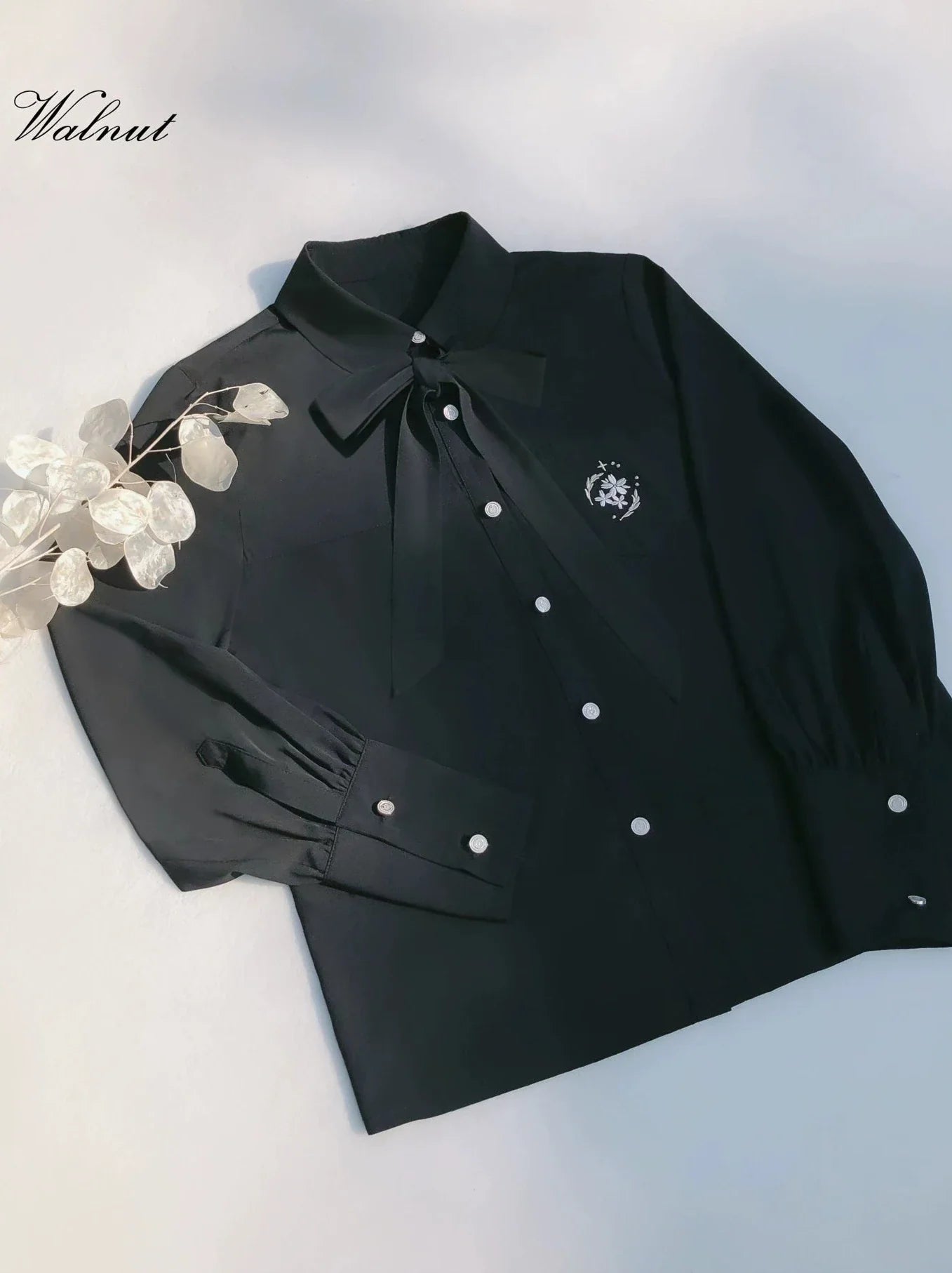 Chiffon Jacket Skirt Retro + Ribbon Checkered Dark Feather Skirt Shirt + Note Showa Brooch Cherry Gray