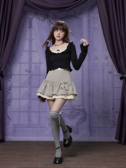 ホルターネックカーディガン フェイクフリル 2枚セット