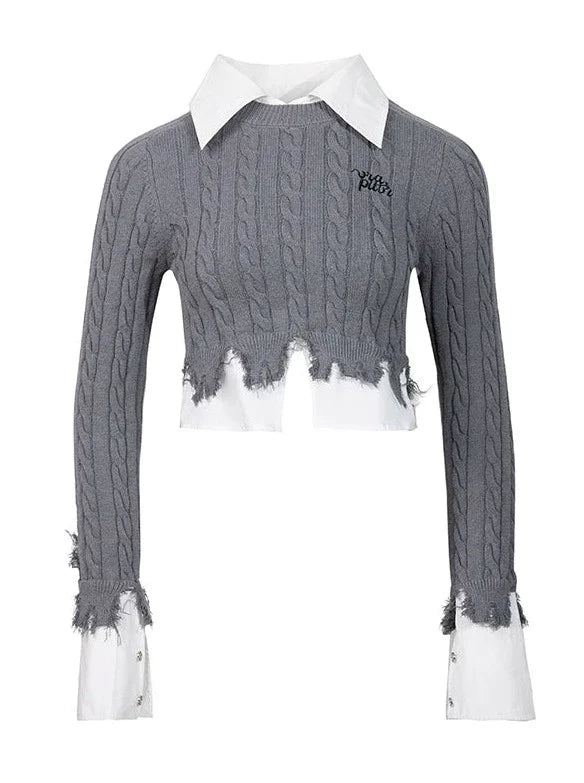 カレッジスタイルのショートダメージデザインシャツ