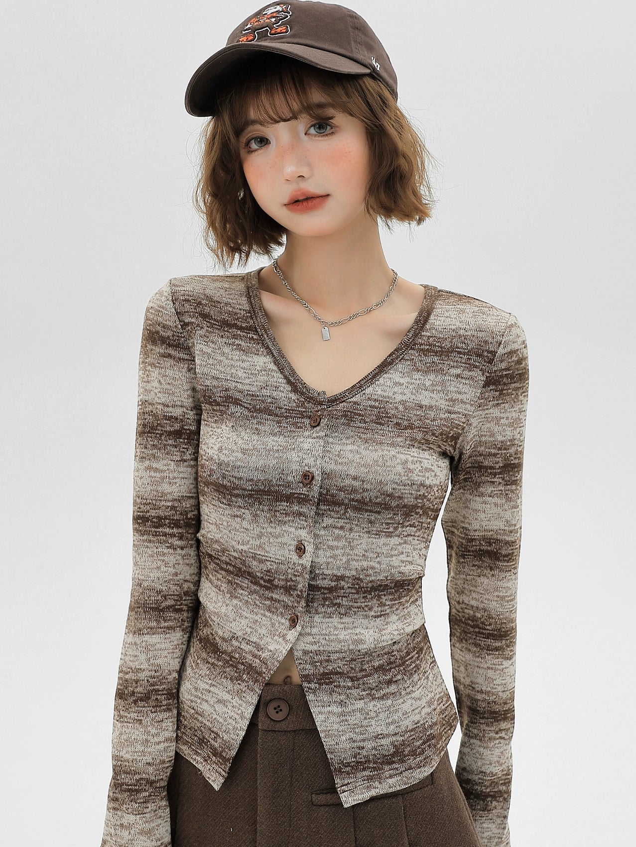 アメリカンレトロニットストライプカーディガングラデーション