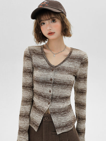 アメリカンレトロニットストライプカーディガングラデーション