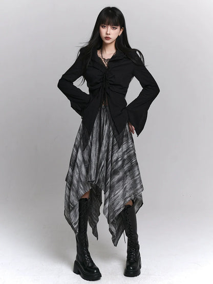 Kleines Schwarzes + Asymmetrisches Mädchen Top Cooler Rock Ghost