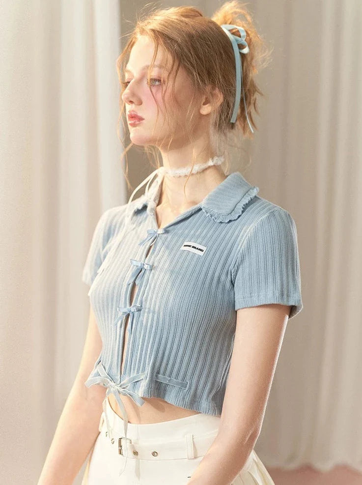 Hot Girl Satin Schleife Süßes Kurzes Top