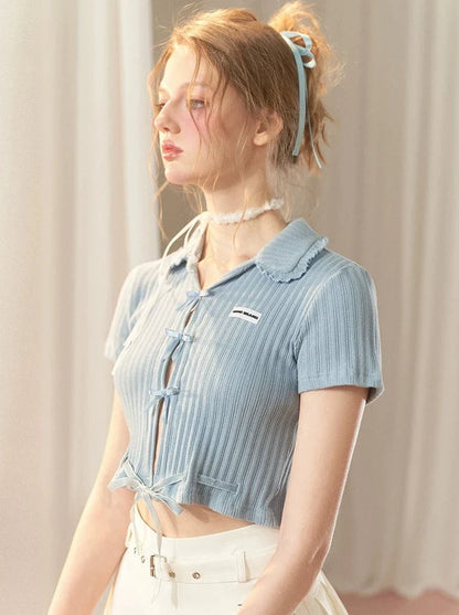 Hot Girl Satin Schleife Süßes Kurzes Top
