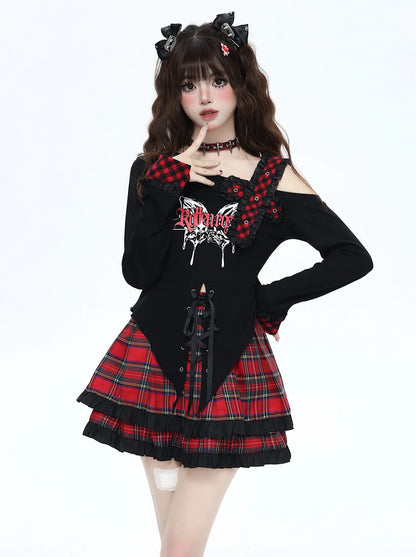 Dunkle Oberteile mit Schmetterlingsschnürung