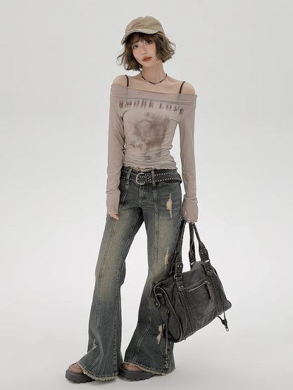 Sheer Inner Camisole Off-the-shoulder Mesh American + T long