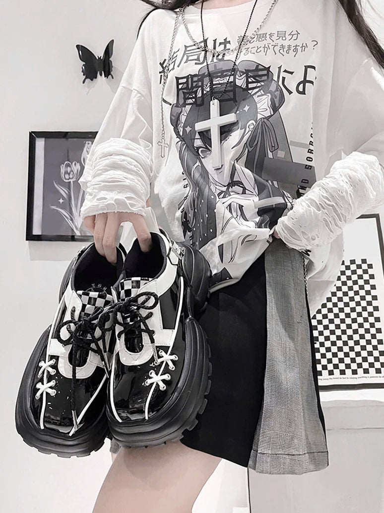 Checkerboard Punk Platform Shoes