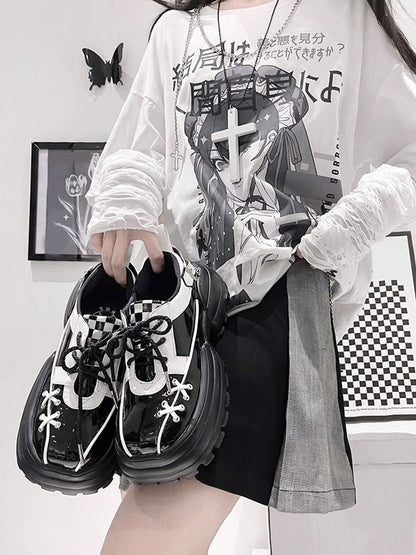 Checkerboard Punk Platform Shoes