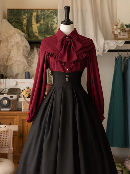 レトロエレガントブラウスクラシックリボン