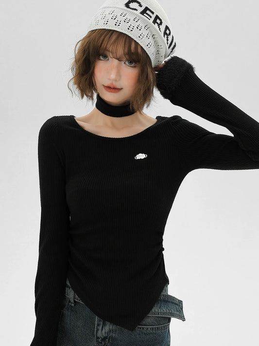 Slim Neck Fur T Collar Mode Long Sleeve