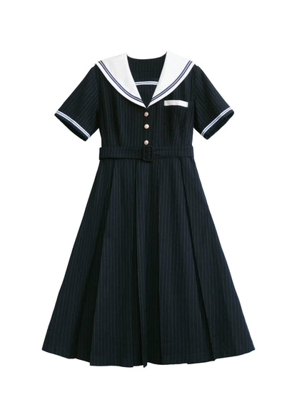 Dress Emblem Collar Striped Black + Badge Ribbon Sailor