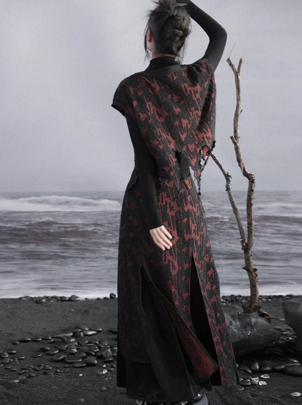 パッチワークダークスカートレトロニット