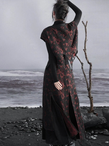 パッチワークダークスカートレトロニット