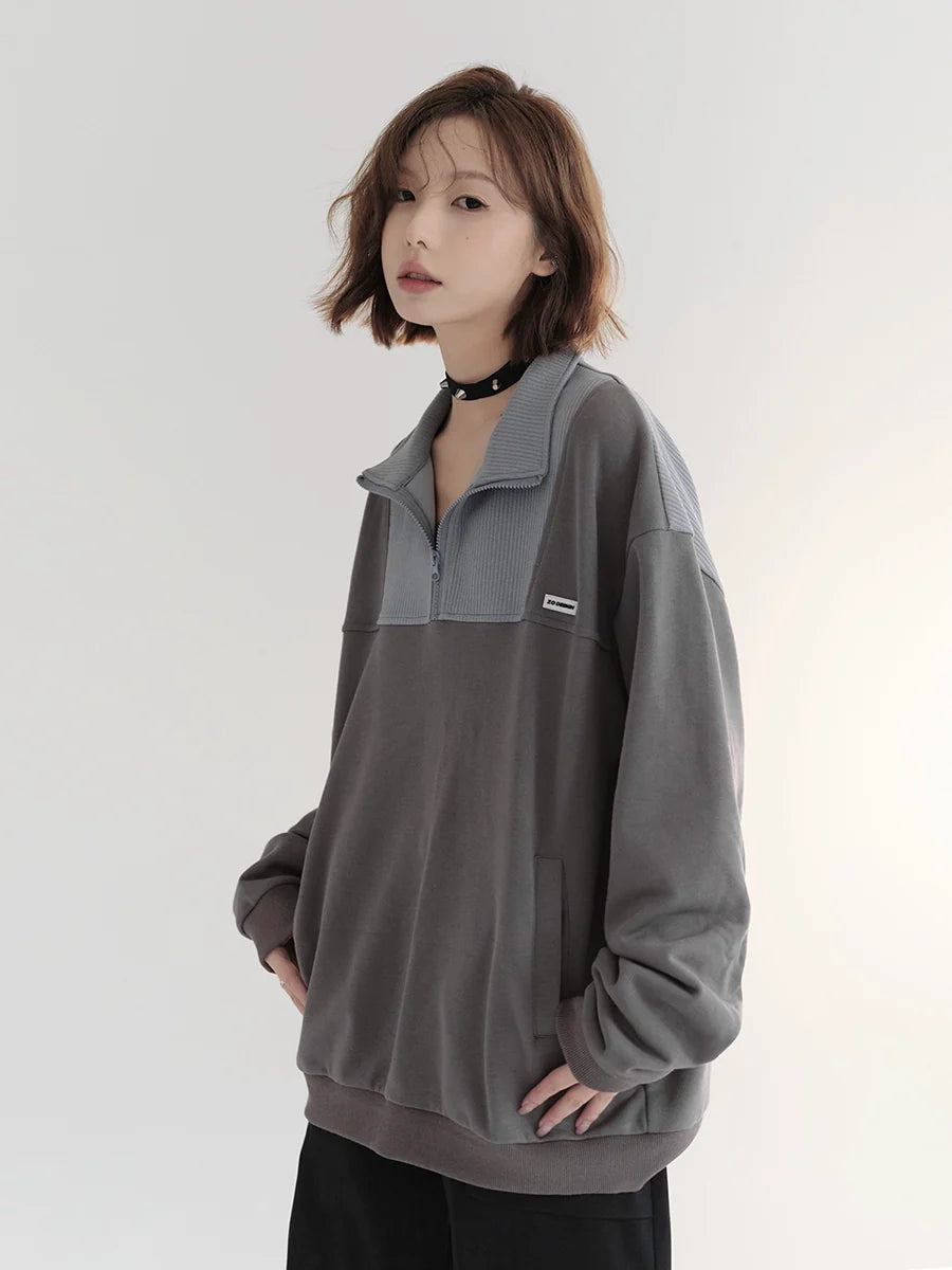 Zip Color Contrast Top Collar Half Stand