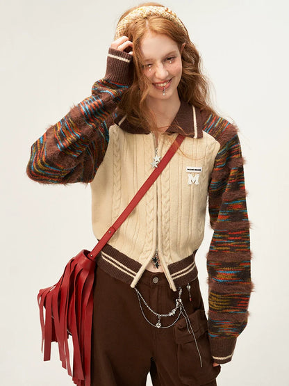 ラインミックスジッパーダブルセーターカーディガン