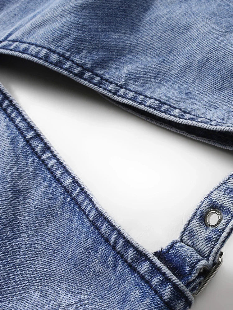 Lockeres Retro-Design Amerikanischer Denim-Schlitz Waschbar