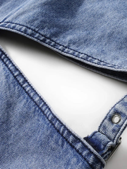 Lockeres Retro-Design Amerikanischer Denim-Schlitz Waschbar