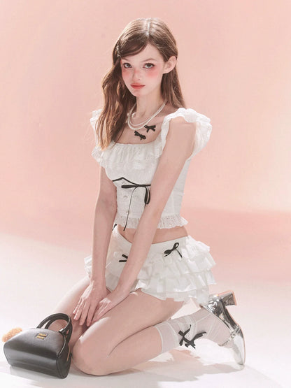 Rüschenoberteile Spitzenhals Quadrat