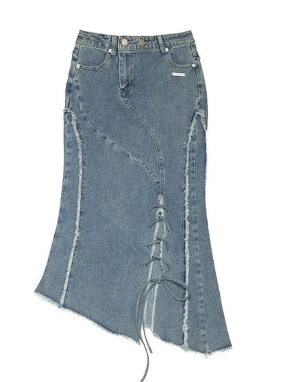 Schlitz Asymmetrischer Damaged Rock Denim Retro