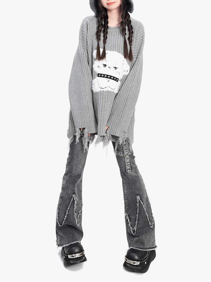 Dark Pants Osh Flared Denim Damage