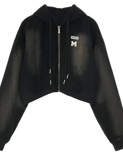 ジップパーカー Y2K ショートフード付きカジュアル + スカート