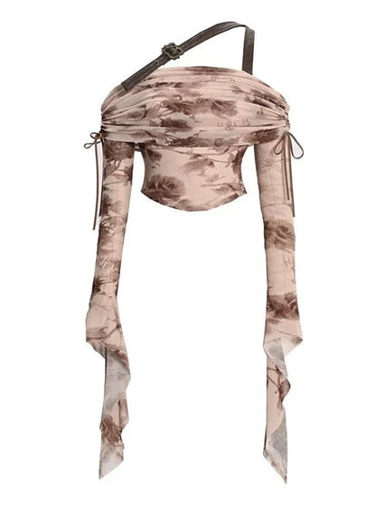 Bedrucktes Top Hot Rose Girl Mesh Bottle Maillard