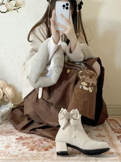 Short Race Drop Boots Rose Ribbon Lolita