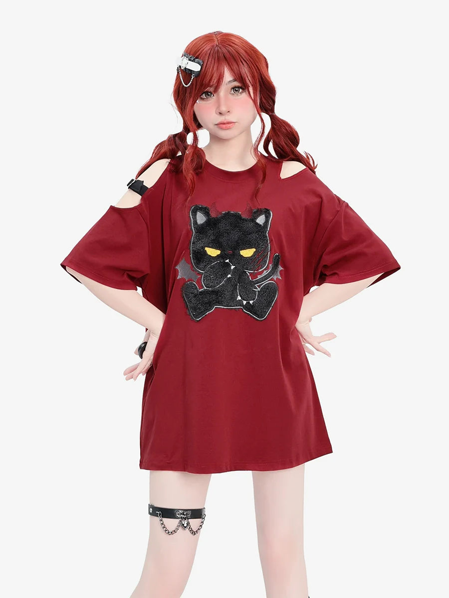 Cat Dark Design Lockeres Top Schwarz