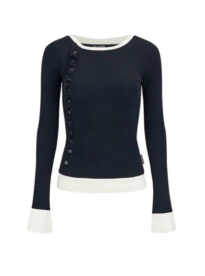 ステッチラウンドネックフェイクツーピースセーター