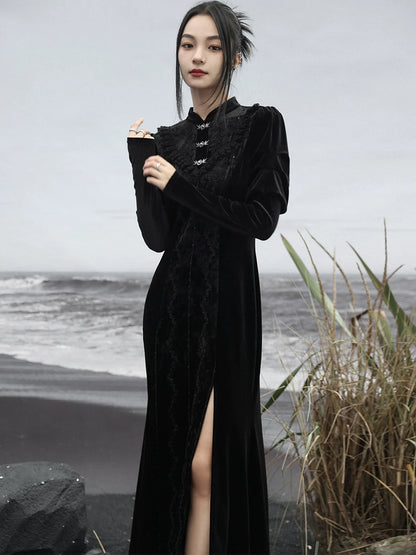 Rock Retro Schlitz Lange Dunkle Spitze Spleißen