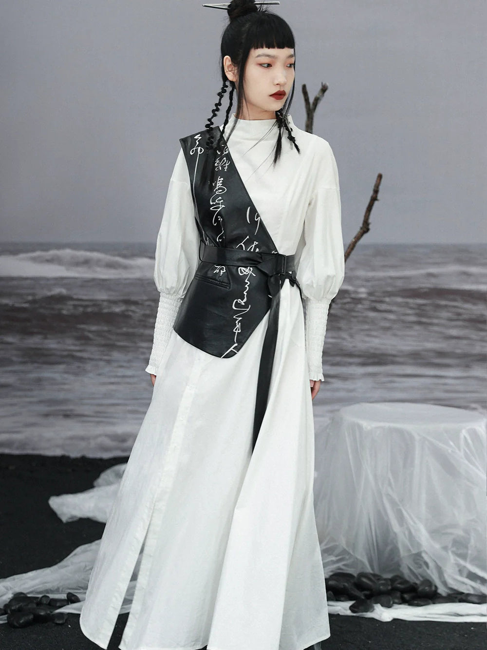 Lantern Long Sleeve Slit Dress Elegant