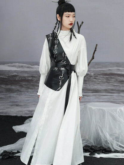 Lantern Long Sleeve Slit Dress Elegant