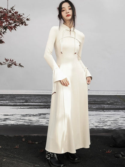 China Dress Niche Buckle White