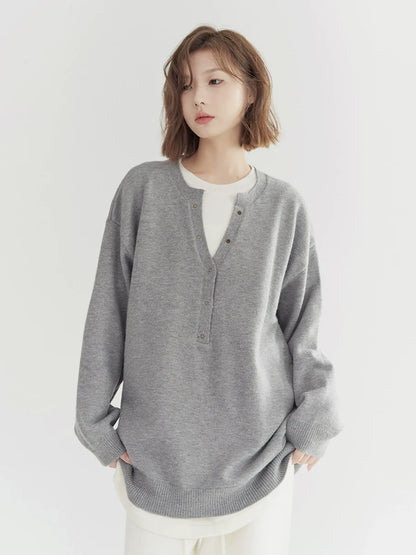 Button Loose Faux Piece Tops Two