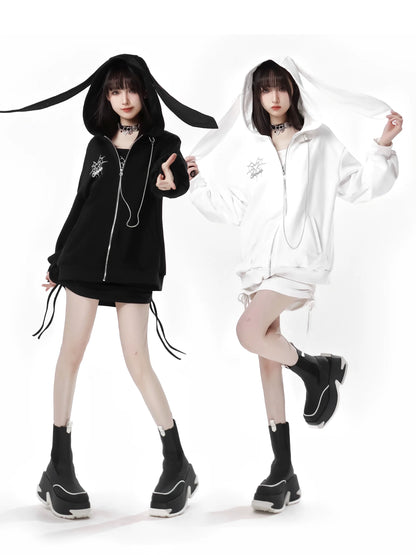 Spider Chain Slim Strap Hoodie Web Rabbit Ear