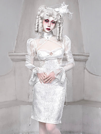 Schlafender Stand Gothic Kragen Chiffon Jacke Puff Weiß Kurz Alice Sheer Ärmel