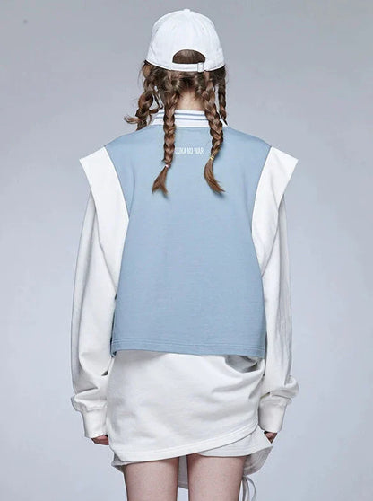 Sportliche Weste Strick Blau-Weiß