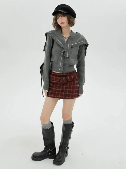 Jacket Retro College Cardigan Knit Sailor Collar Shawl Style