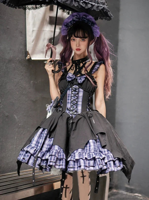 ドレスチェックパンクサスペンダーアクセサリーヘッドロックイレギュラーホルターネック