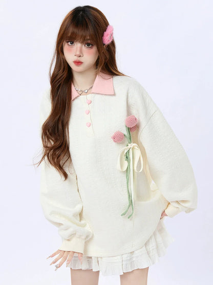 Sweatshirt mit Tulpenkragen und Polo-Strick