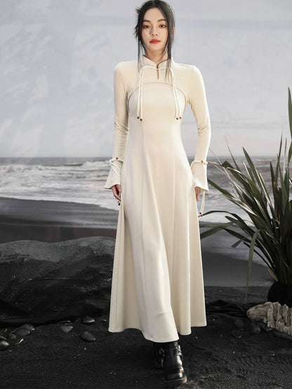 China Dress Niche Buckle White