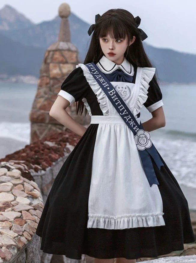 Kleid College Lolita mit Rüschen + französische Schürze