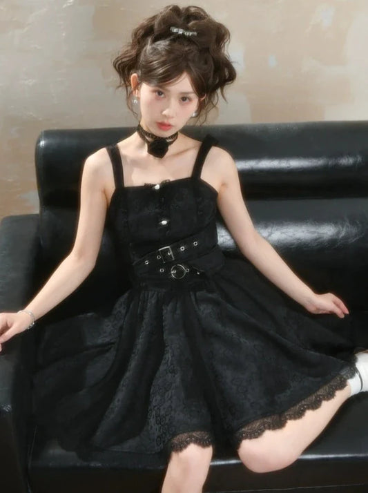 ダークデザインベルトウエストキャミソールドレス